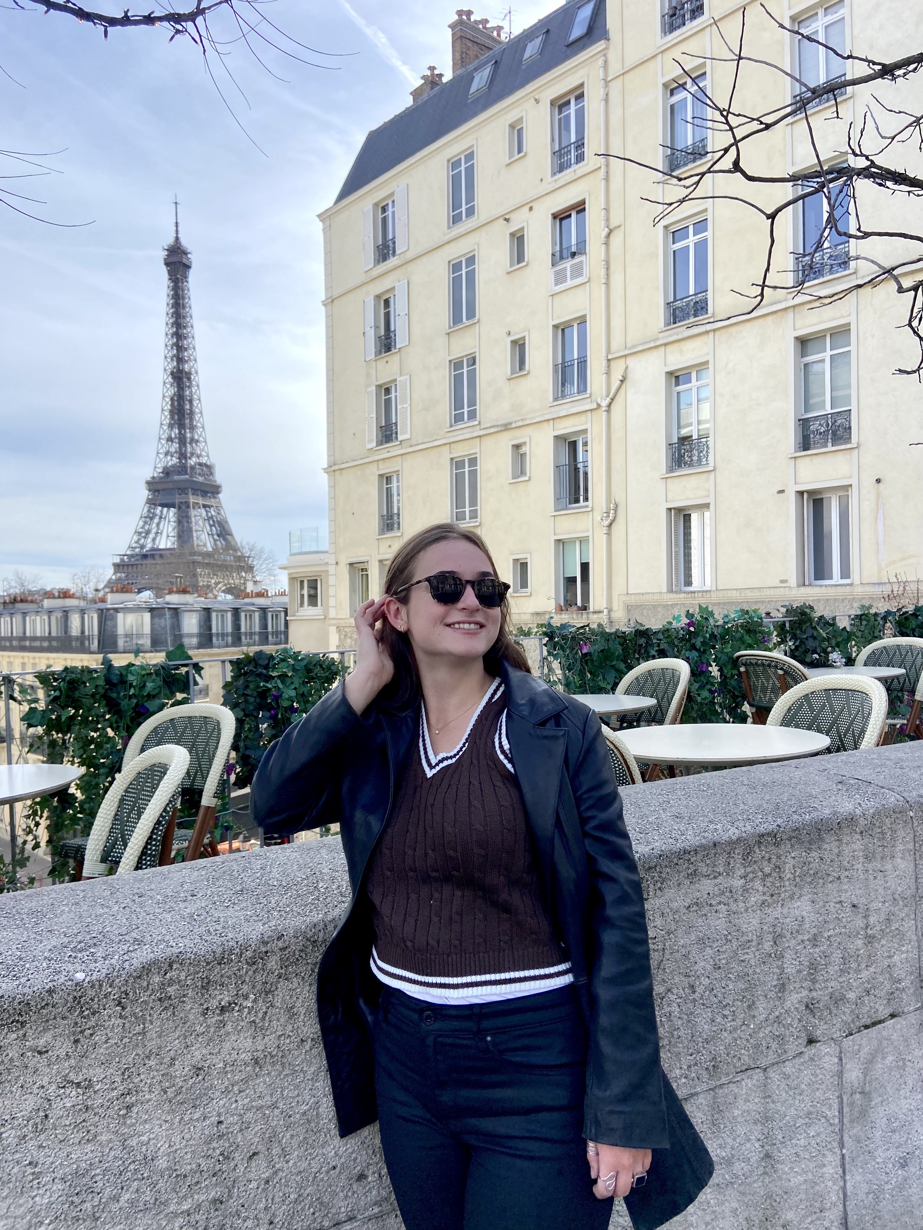 Emily in front of Eiffel Tower